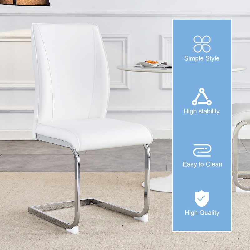 Roomfitters Arch Dining Chairs with White PU and Silver Arched Legs, Modern Upholstered Set of 4 for Home