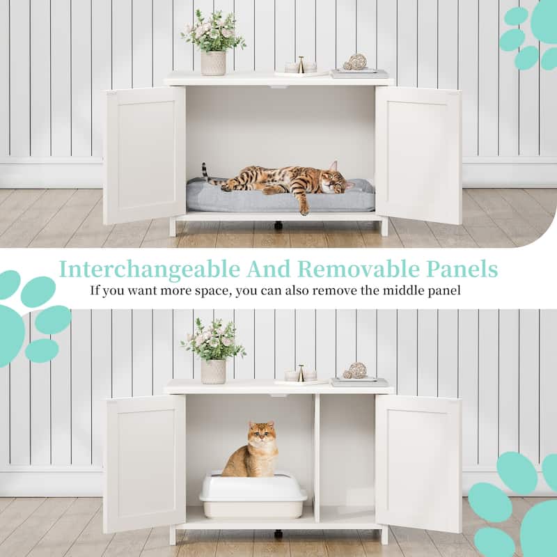 Modern Cat Cage Cabinet with Litter Box Enclosure, Multi-Functional Pet Furniture