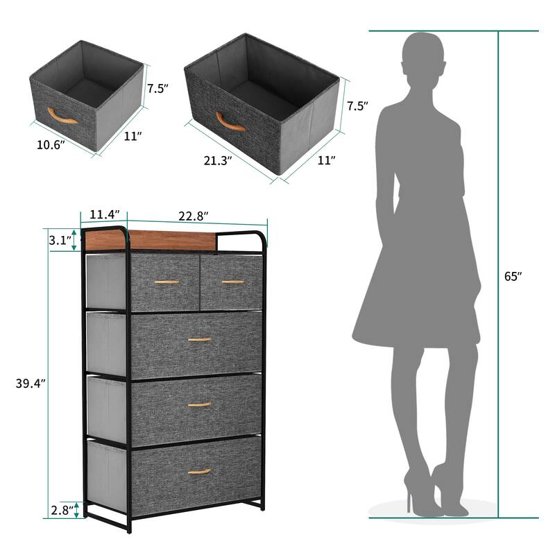 Modern Wide Dresser Storage Tower with 5 Drawers