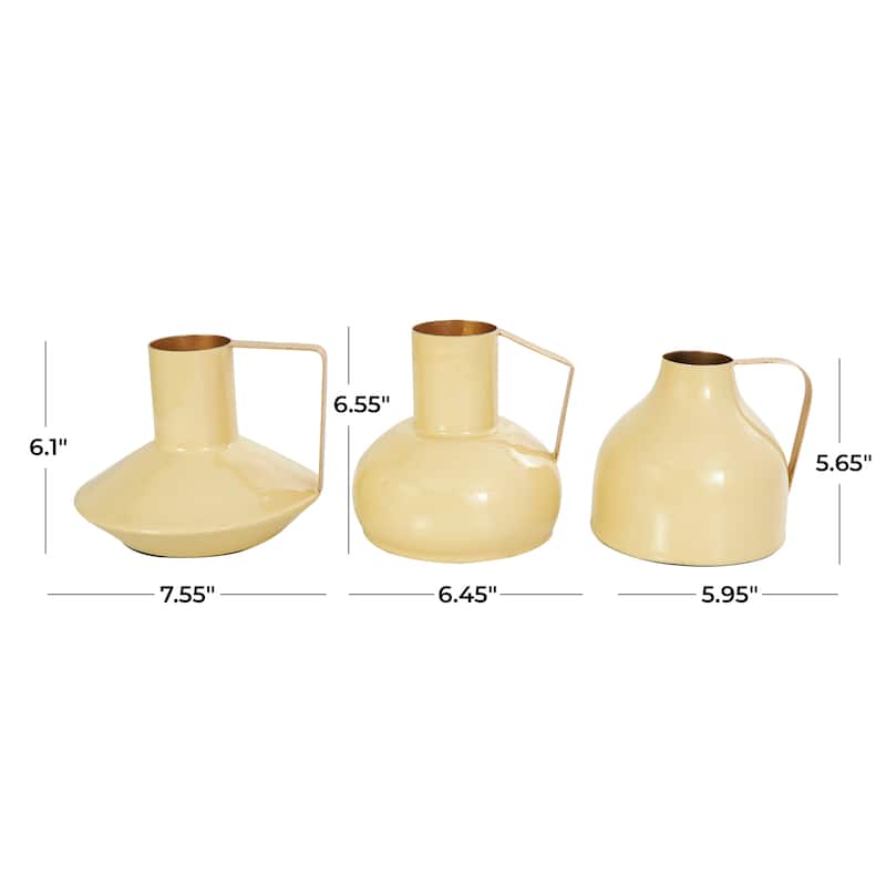 CosmoLiving by Cosmopolitan Metal Enameled Abstract Vase with Varying Shapes and Geometric Gold Handles (Set of 3)