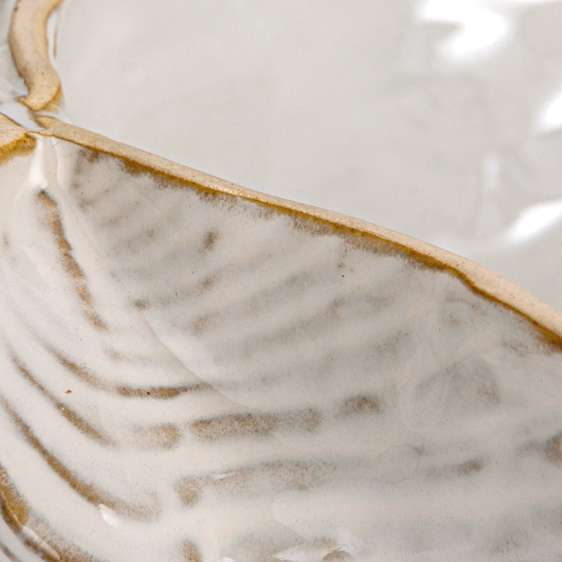 Stoneware Shell Plate with Reactive Crackle Glaze - 7.9"L x 6.1"W x 2.3"H