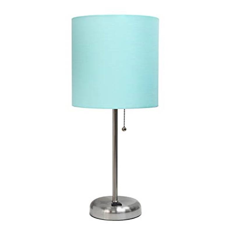 19.5 in. Brushed Steel Finish Table Lamp with Blue Shade, Durable Stick Lamp for End/Side Tables