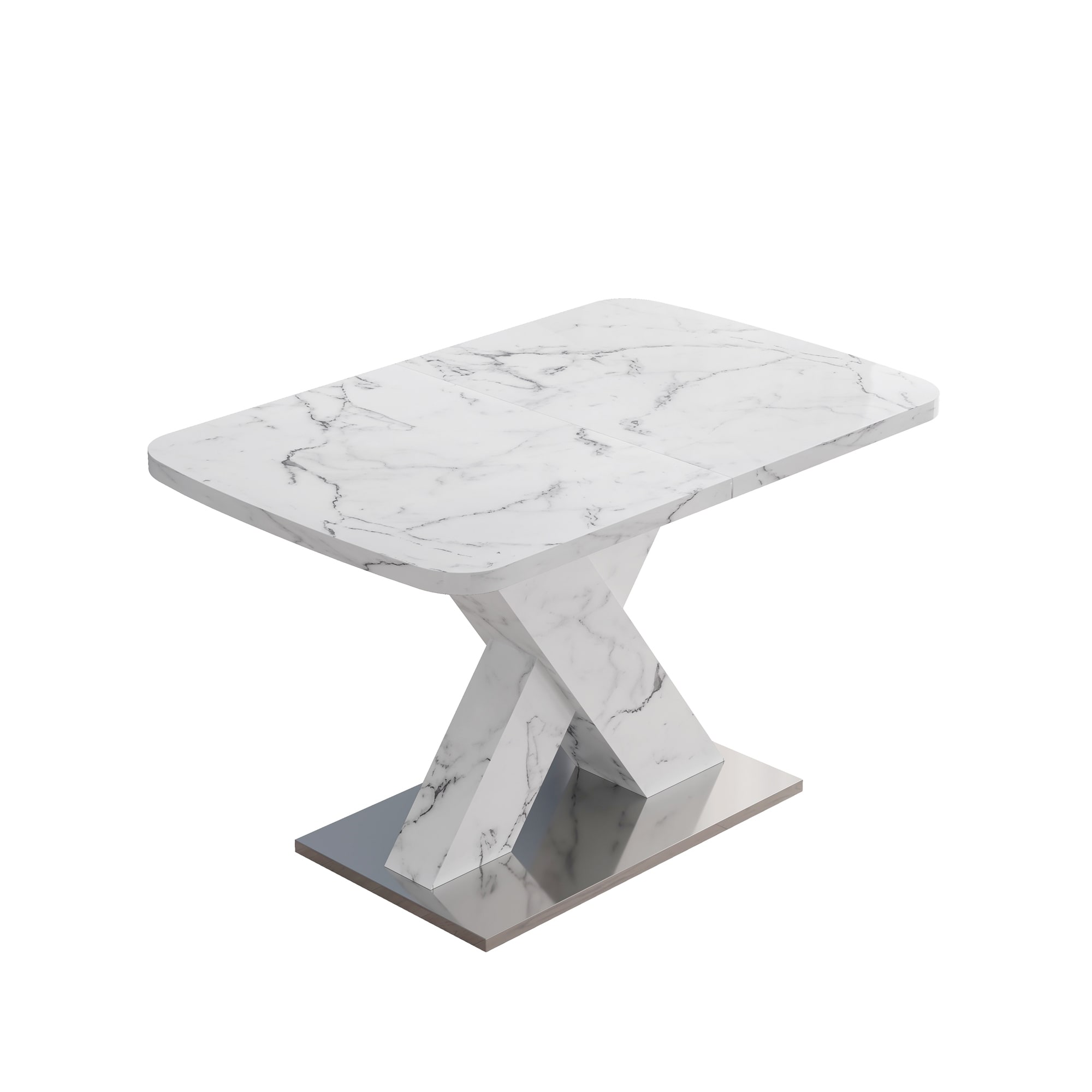 Modern Square Expandable Dining Table with X-Shape MDF and Metal Base