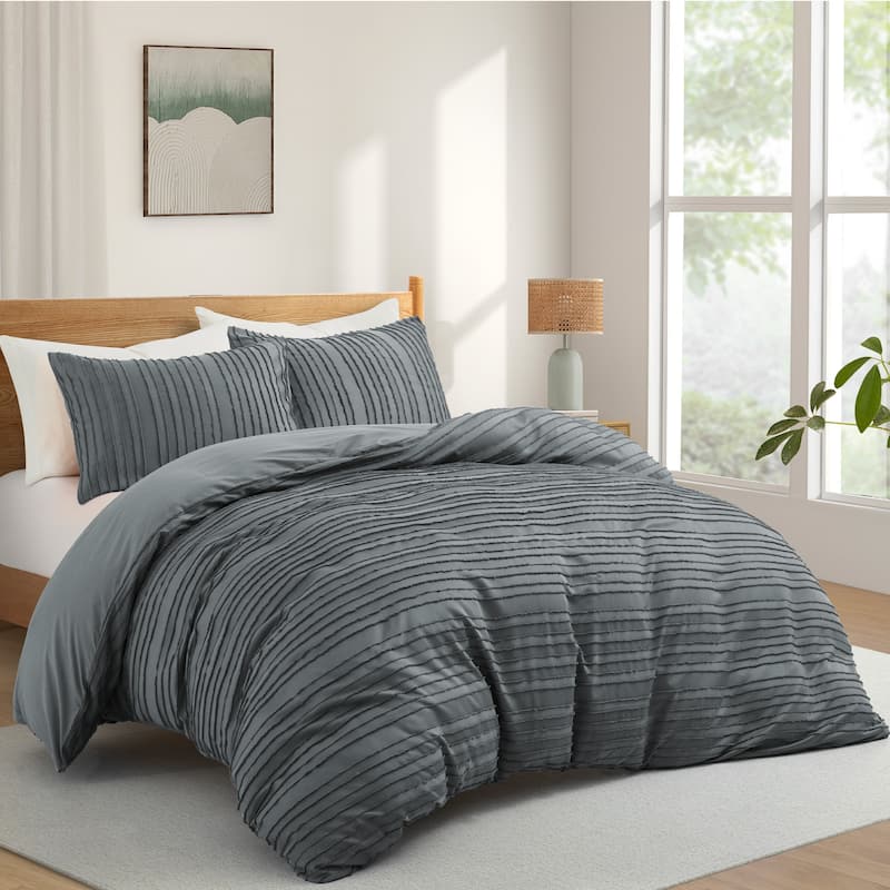 3 Piece Tufted Clipped Jacquard Geometric Oversized Duvet Cover Set