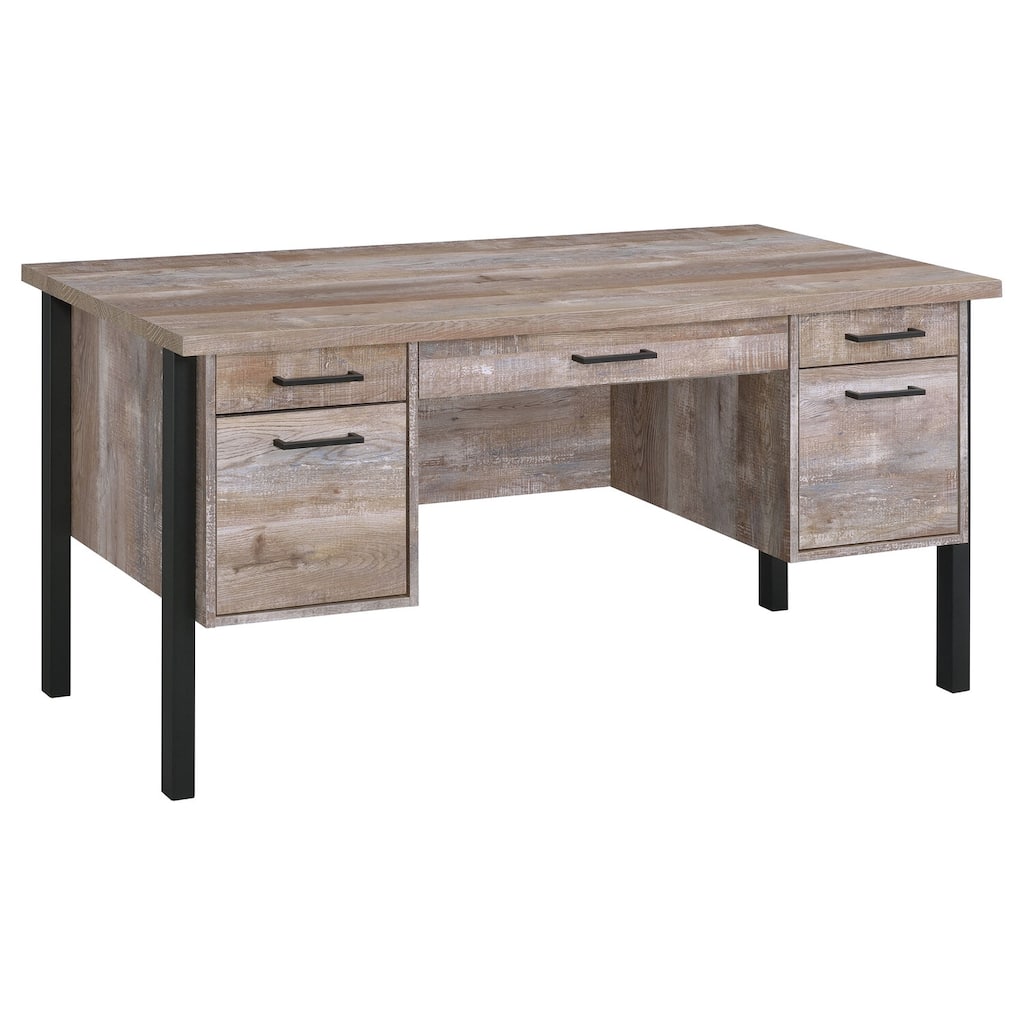 4-Drawer Office Desk - Weathered Oak & Black Metal - Rustic & Durable Workstation
