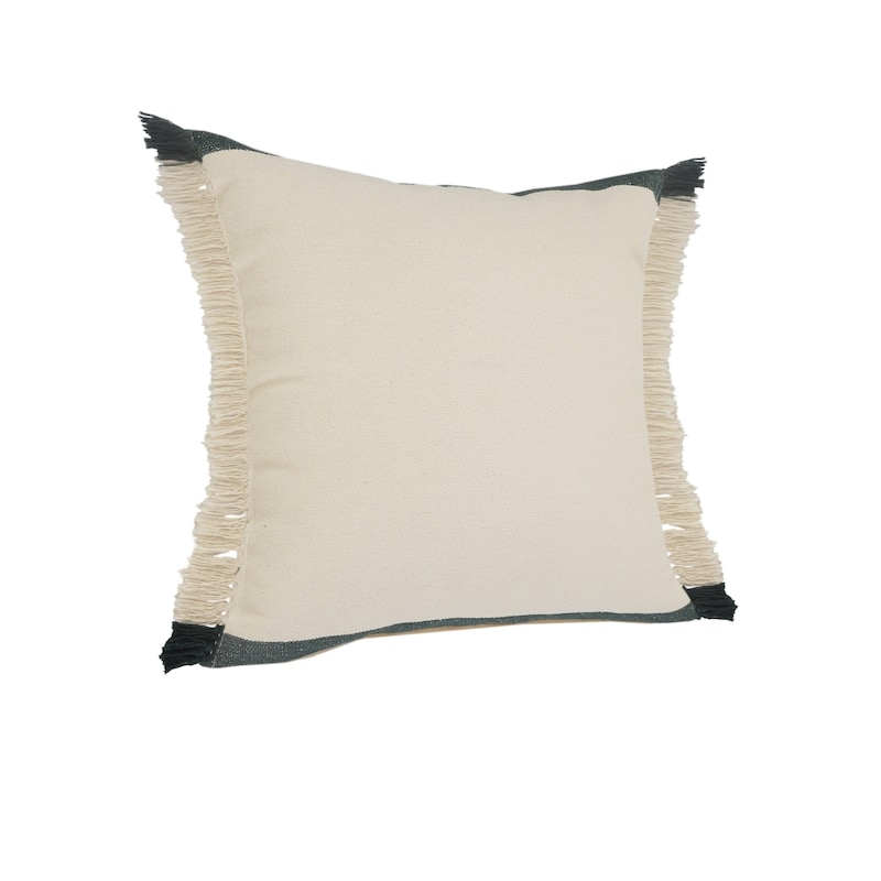 HomeRoots 20" X 20" Juniper Green Dark Green White And Linen 100% Cotton Striped Zippered Pillow