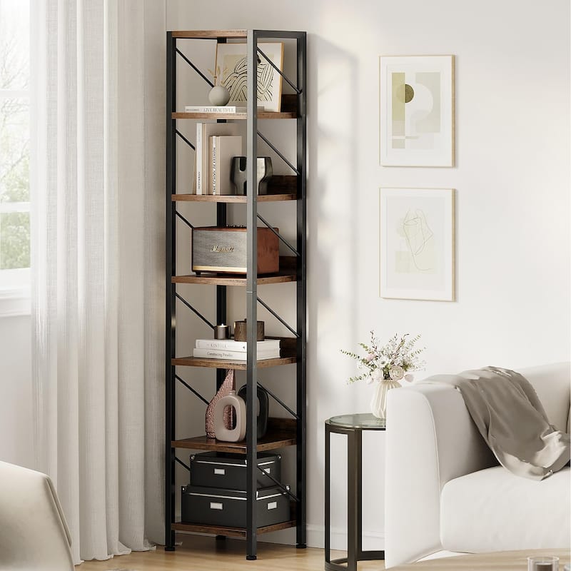 Narrow Bookshelf 6 Tier Tall Bookcase