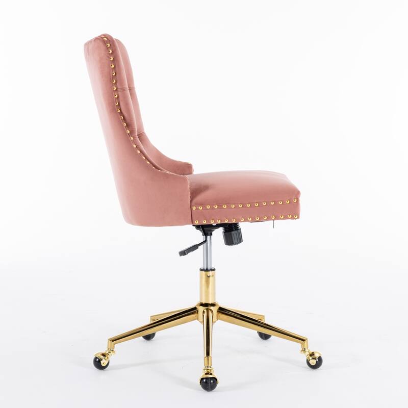 Velvet Upholstered Tufted Button Home Office Chair with Golden Metal Base,Adjustable Desk Chair Swivel Office Chair