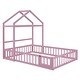 preview thumbnail 38 of 45, Full Size Wooden Floor Bed with Fence and Detachable Headboard for Kids