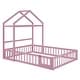 preview thumbnail 6 of 13, Pink Full Size Wooden Floor Bed with Fence Railings and Detachable Headboard