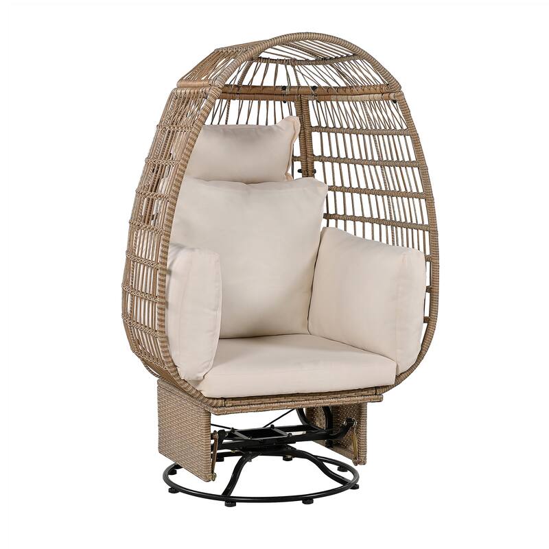 Outdoor Rattan Swivel Chair with Cushions and Rocking Function
