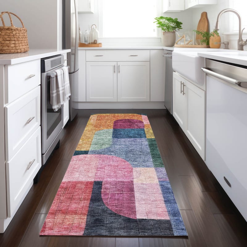 Machine Washable Indoor/ Outdoor Contemporary Deco Chantille Rug - Green - 2'3" x 7'6"