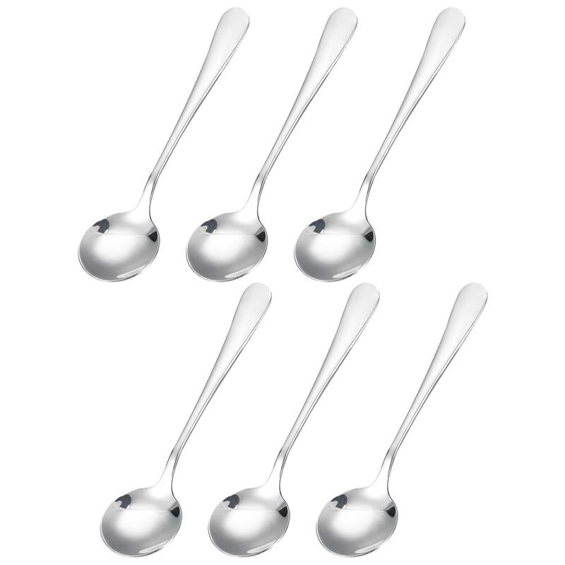 6Pcs 4.5" Stainless Steel Soup Spoon Tea Spoons Round Dinner Spoons, Silver
