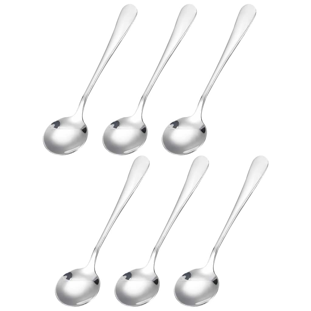 6Pcs 4.5" Stainless Steel Soup Spoon Tea Spoons Round Dinner Spoons, Silver