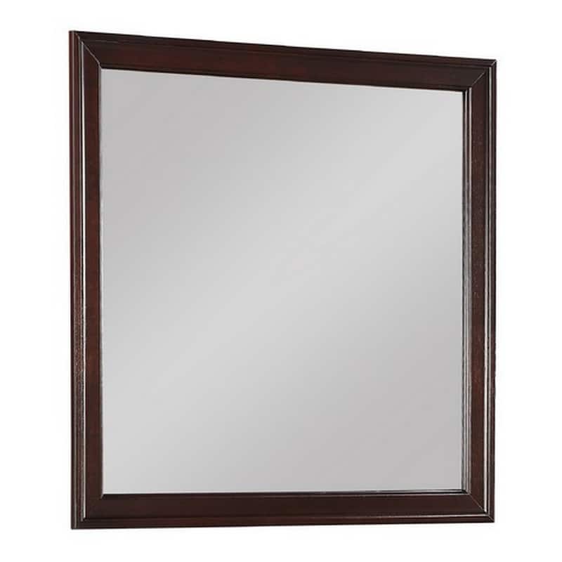 Rectangular Molded Wooden Frame Dresser Top Mirror, Cherry Brown and Silver