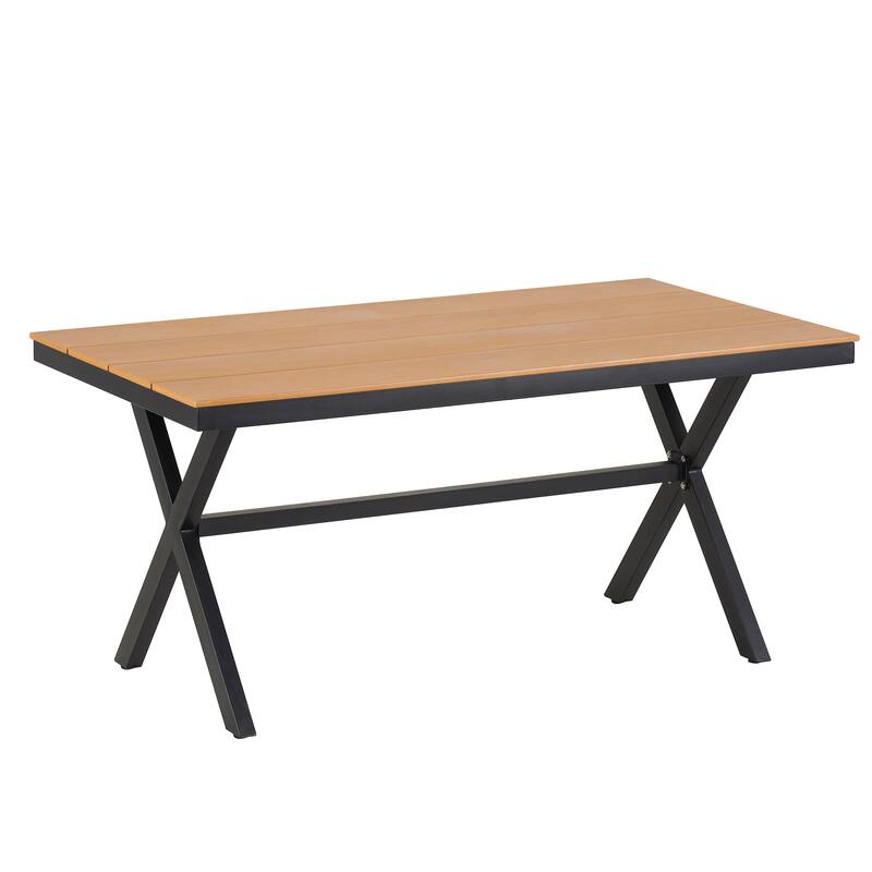 5 Pcs Outdoor Dining Table and Chairs Set, Patio Furniture Sets with PE Rattan Chairs and Rectangular Wood Table