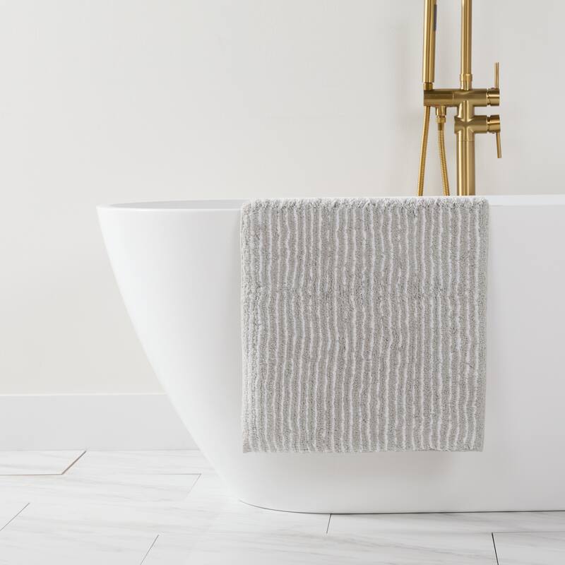 Becky Cameron 100% Cotton Pinstripe Patterned Bath Mat - 34" x 21" - Light Gray