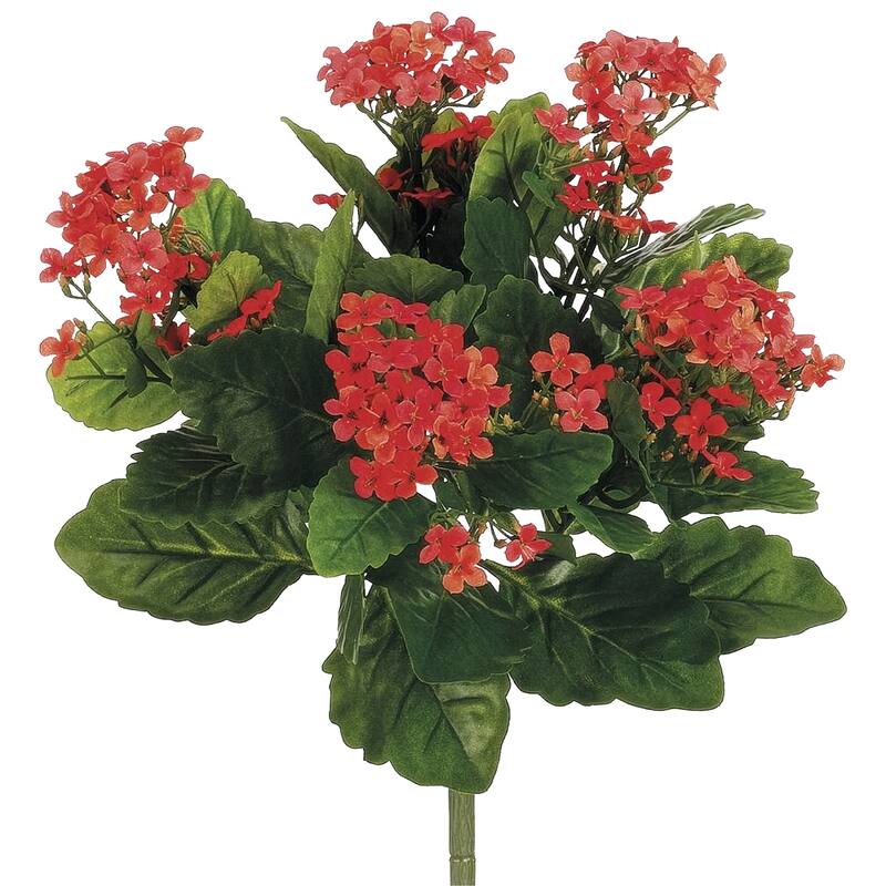 Kalanchoe Artificial Floral Bush Spray - 13.5" - Flame Red and Green