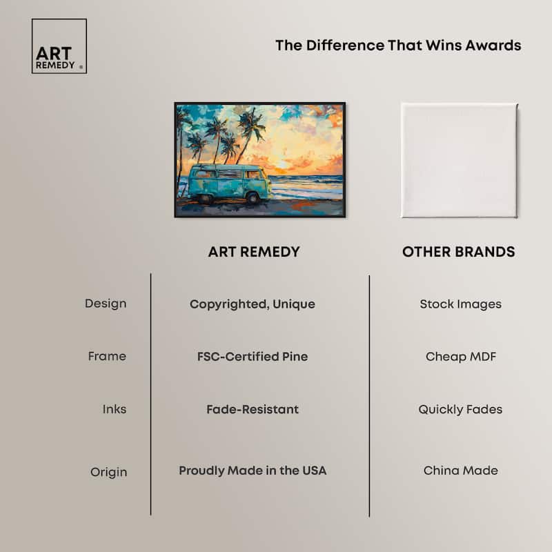 Art Remedy Old School Spring Break Framed Colorful Coastal 1 Piece Canvas Wall Art