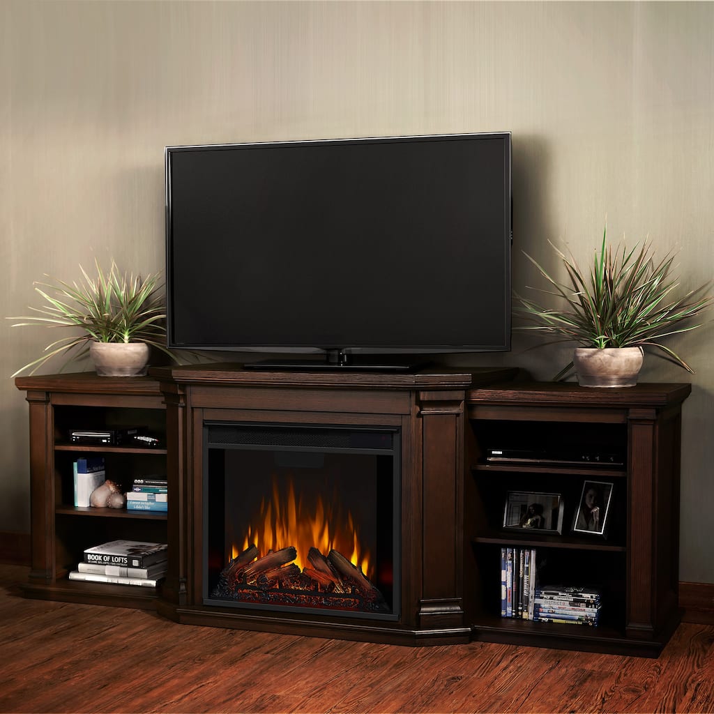 Valmont 74" Electric TV Stand Fireplace Chestnut Oak by Real Flame