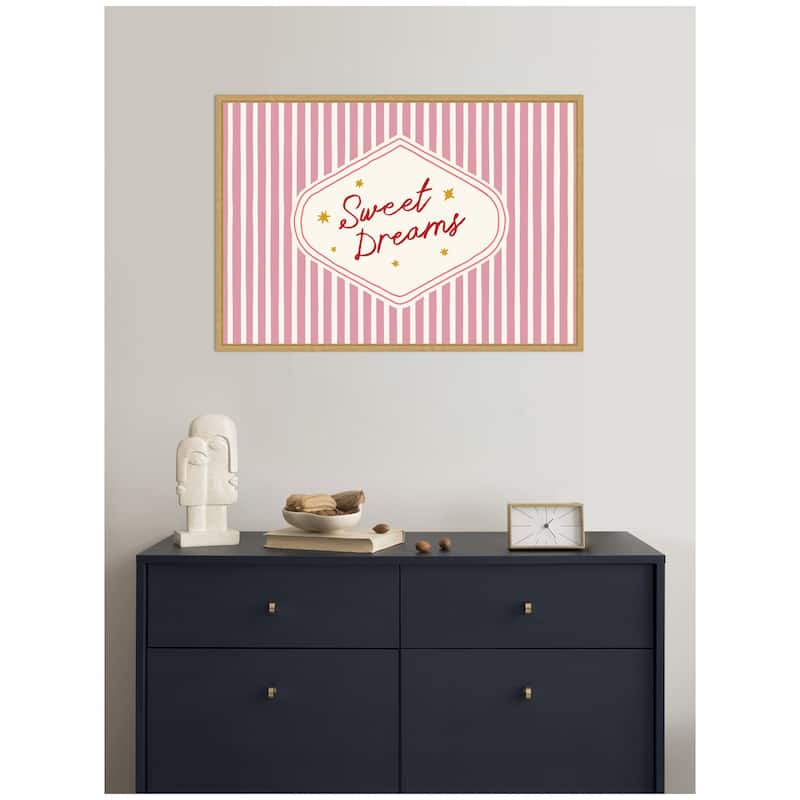 Kate and Laurel Sweet Dreams Retro Typography Pink and Red Stripe by Lucky Guava Framed Canvas Wall Art Print