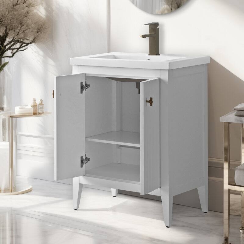 Vanity Art 24" Single Sink Bathroom Vanity Cabinet with Ceramic Top