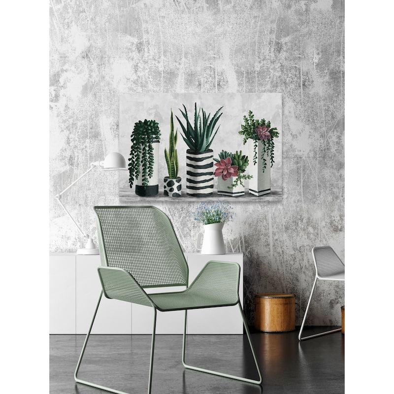 'Succulents and Patterned Pots' Painting Print on Wrapped Canvas