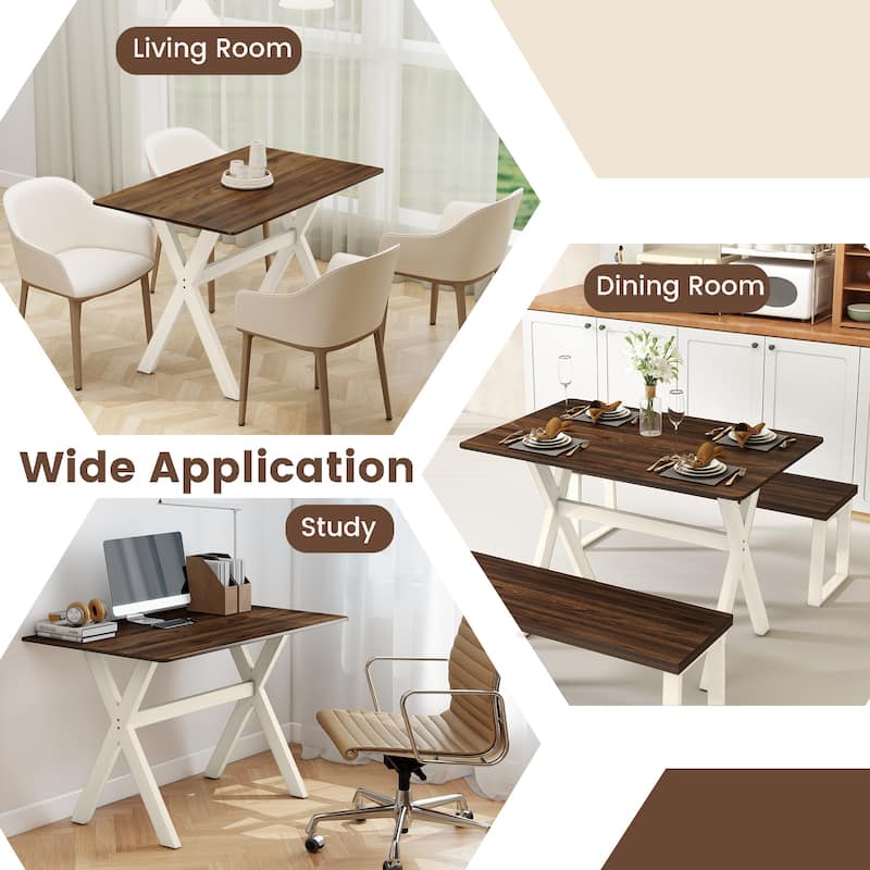 Walnut and White Dining Table with Rubber Wood X-Shaped Frame Ideal for Kitchen or Living Room - 43" x 28" x 30"