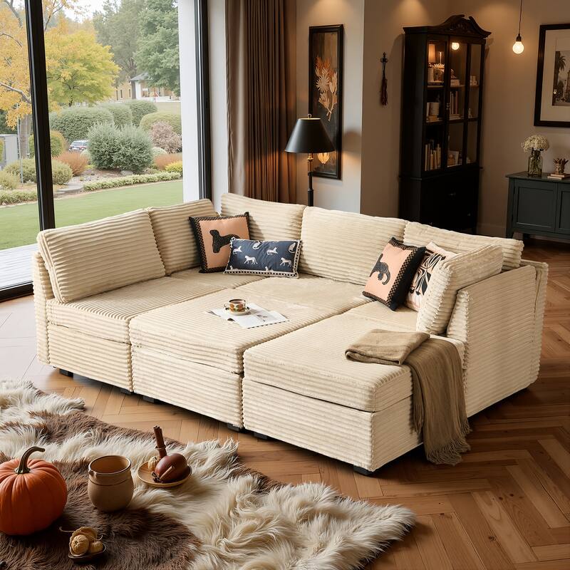 XIZZI Modular Sectional Sofa Chaise Couch with Ottoman - Beige - Plush