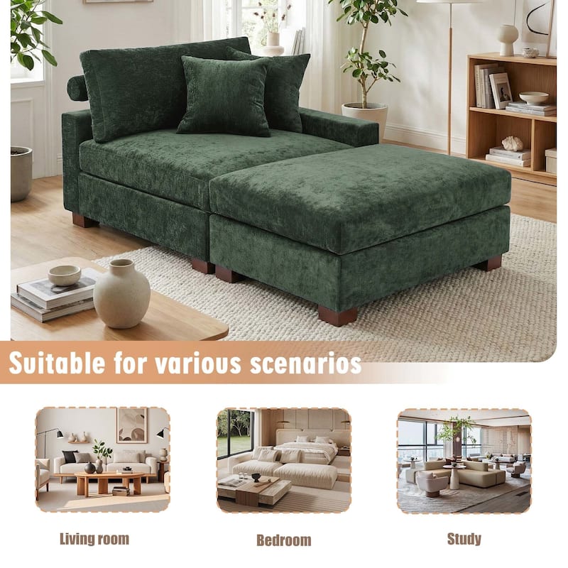 Oversized Chenille Modular Armchair And Ottoman Set Living Room Set