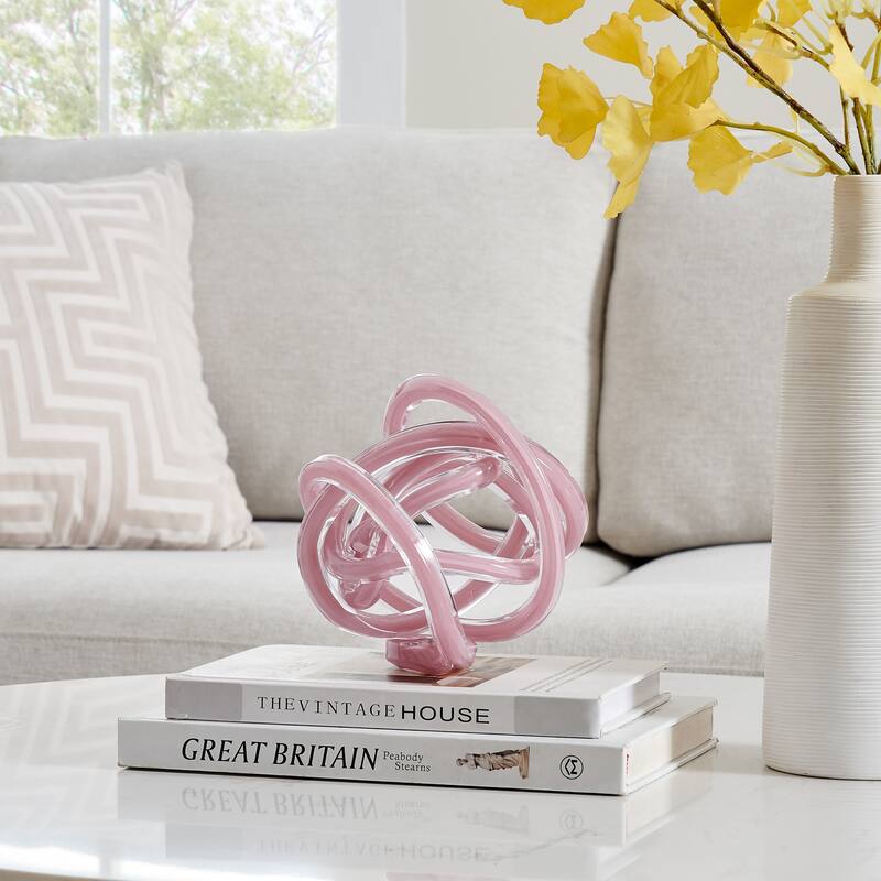 Abstract Knotted Rope Sculpture - 6.25" - Pink and Clear