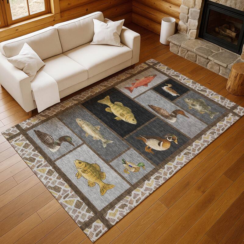Machine Washable Indoor/ Outdoor Cabin Lodge Chantille Rug