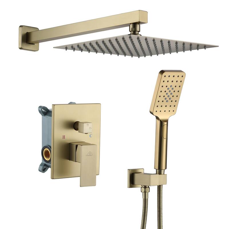 3-Spray Pattern 12 in. Wall Mount Shower System in Brushed Gold