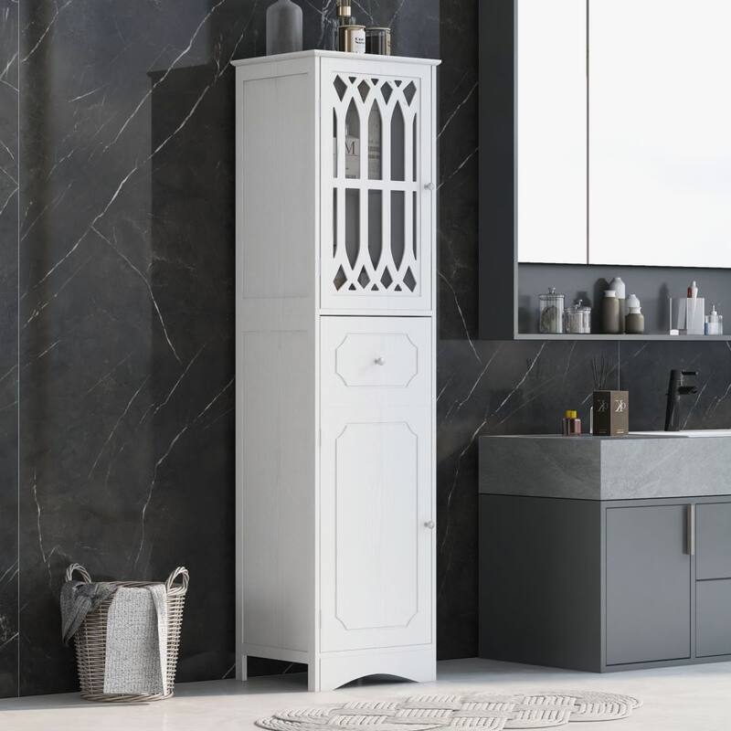 Tall Bathroom Cabinet, Freestanding Storage Cabinet with Drawer and Doors