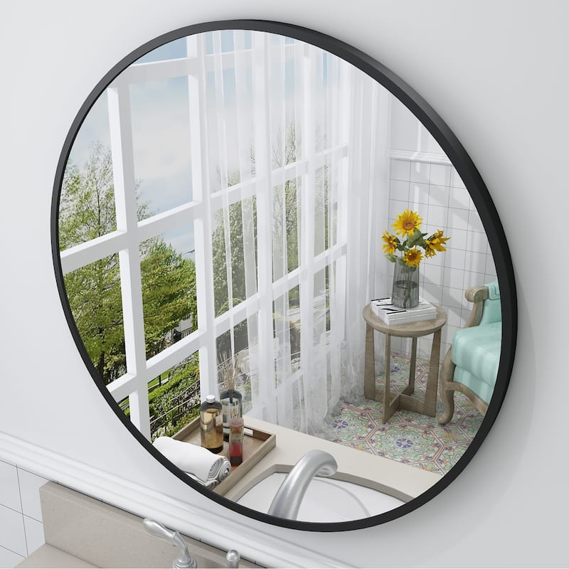 KIOTEE Full Length Round Aluminum Alloy Framed French Cleat Mounted Wall Decor Bathroom Vanity Mirror with 5-Year Warranty
