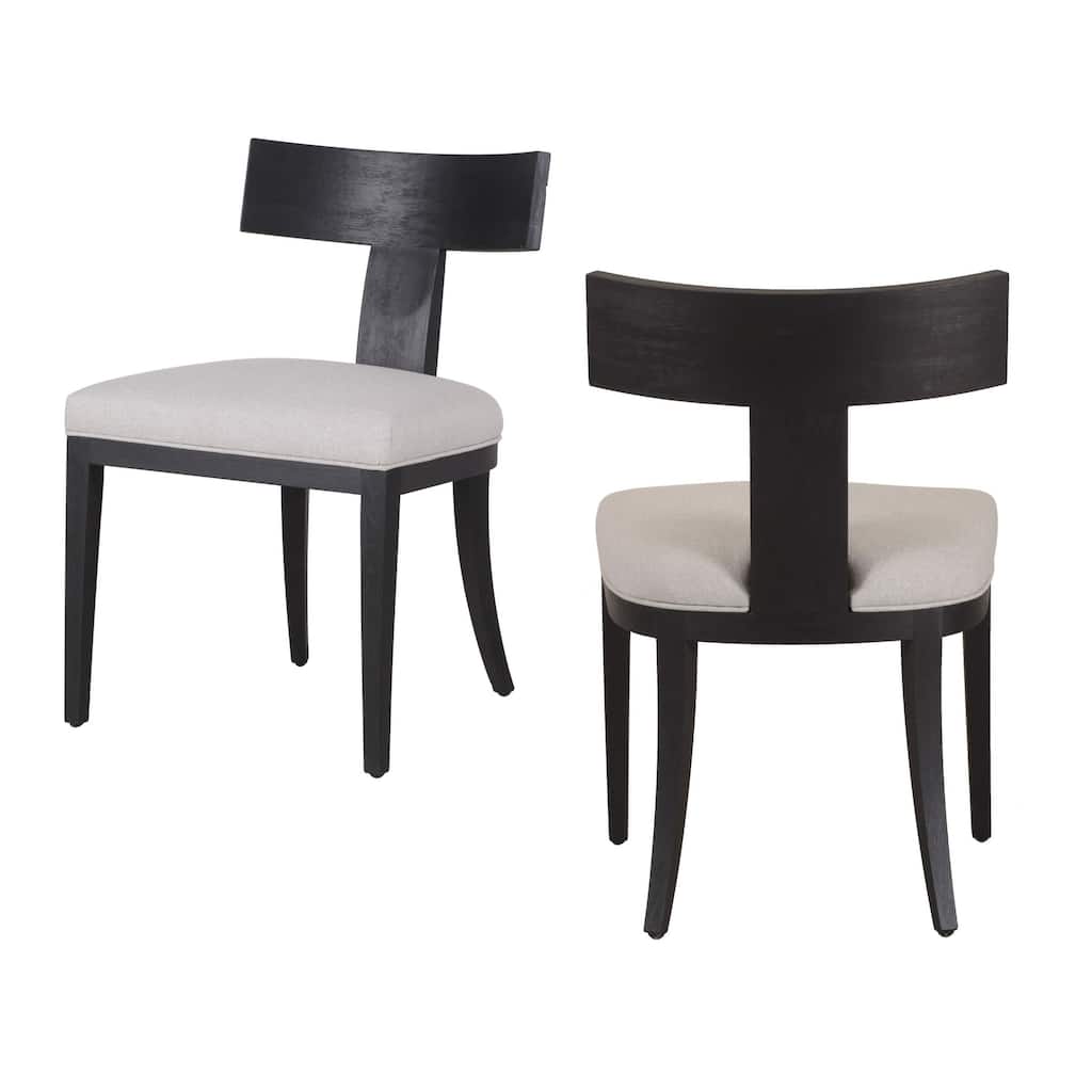 Modrest Fabien Mid-Century Modern Beige Linen & Black Walnut Dining Chair (Set of 2)