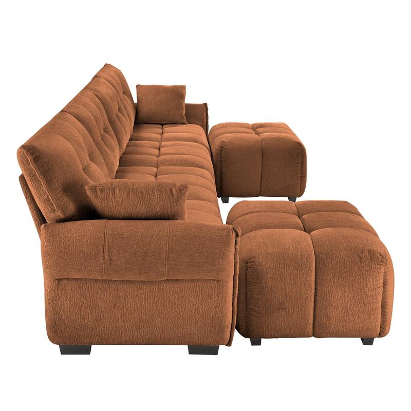 4-Seater U-Shaped Modular Sofa with 2 Ottomans & Pillows