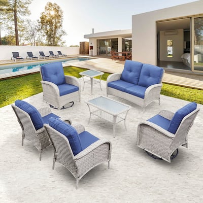 Gymojoy Outdoor Loveseat Sofa Table With Swivel Rocking Chair Furniture Set