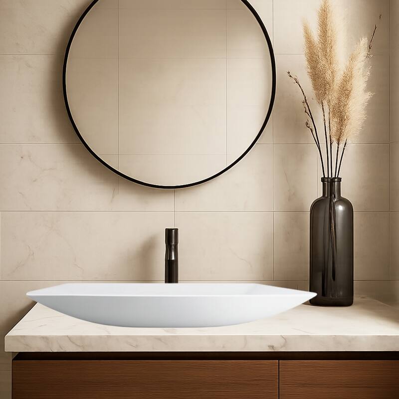 Carrivo Matte White Solid Surface Rectangular Vessel Sink