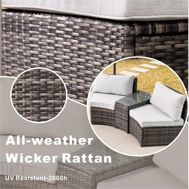 Modern 6-piece Outdoor Iron Rattan Conversation Sofa Set with Aluminum Fire Pit Table