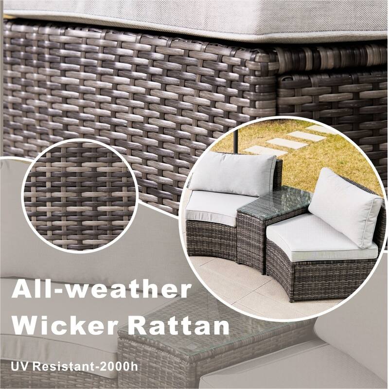 Modern 9-piece Patio Iron Wicker Conversation Sofa with Premium Aluminum Fire Pit Table