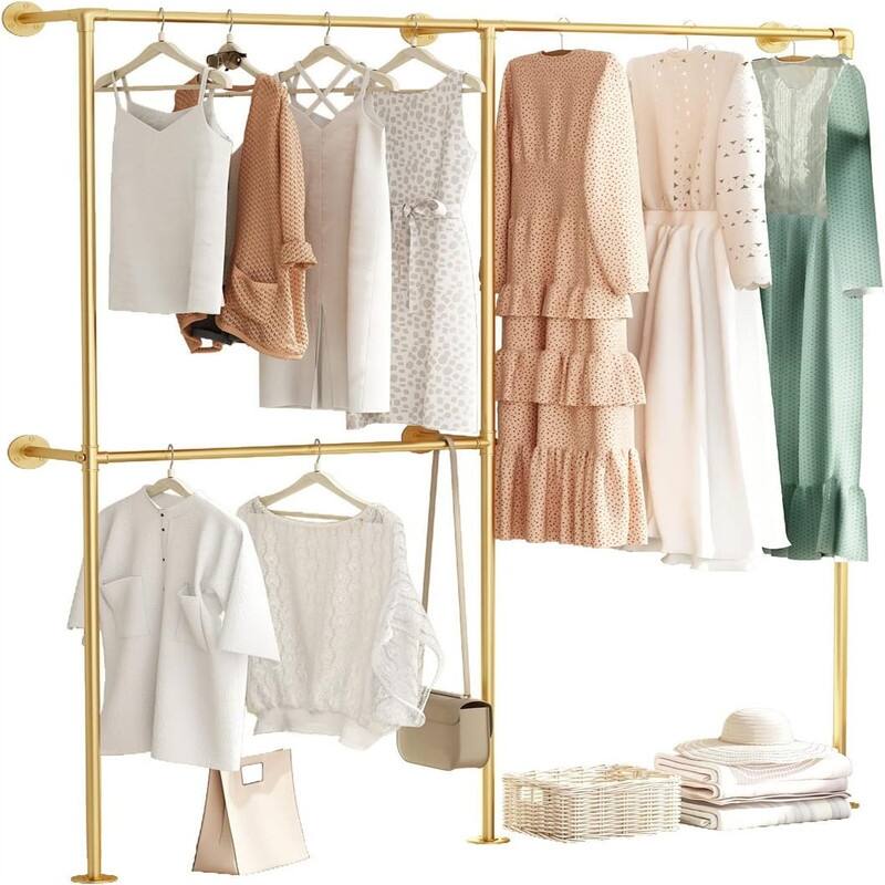 Gold Pipe Clothing Racks with 2 Tier Shelves