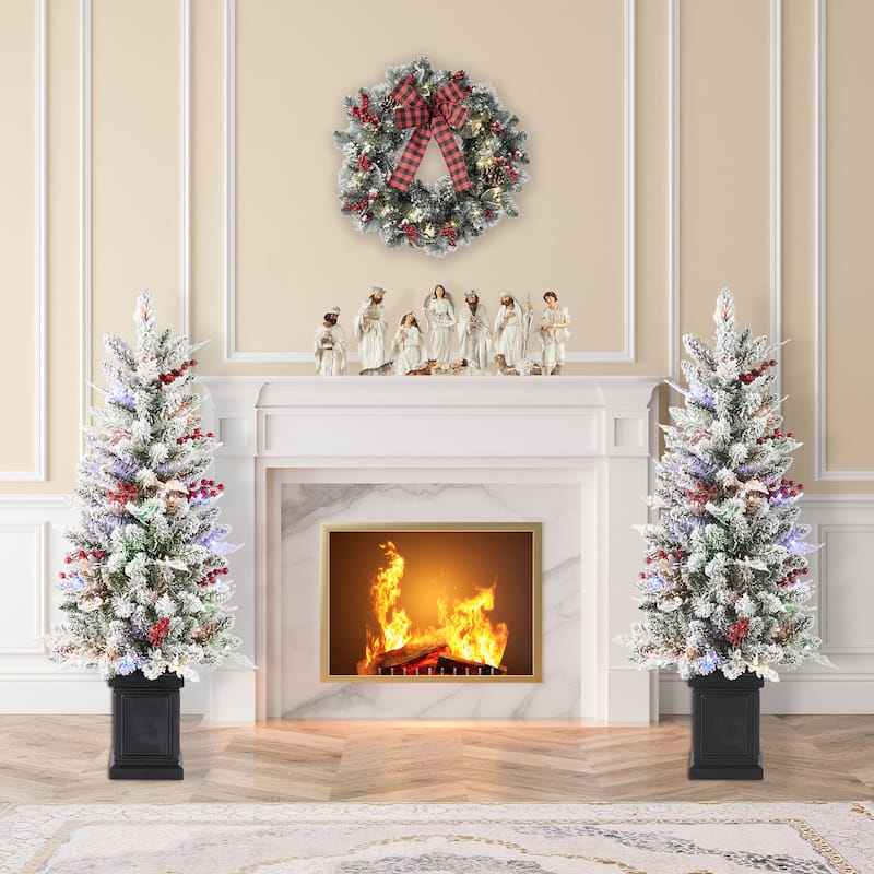 Glitzhome 4ft/5ft/6ft Pre-Lit Pine Artificial Christmas Porch Tree with Warm White Lights