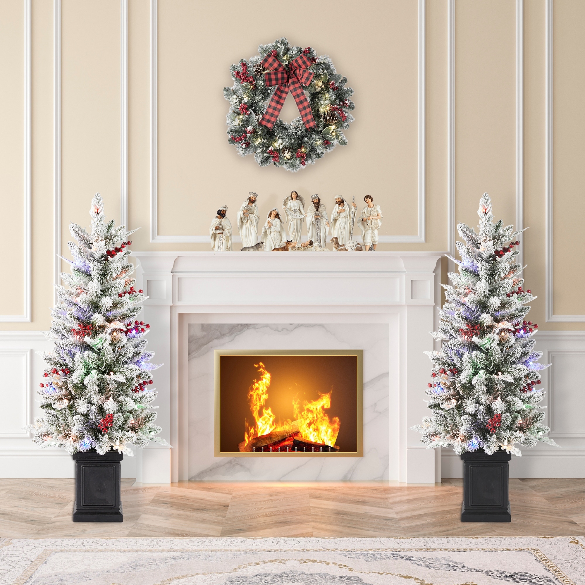 クリスマスツリー Glitzhome-4ft-Pre-Lit-Flocked-