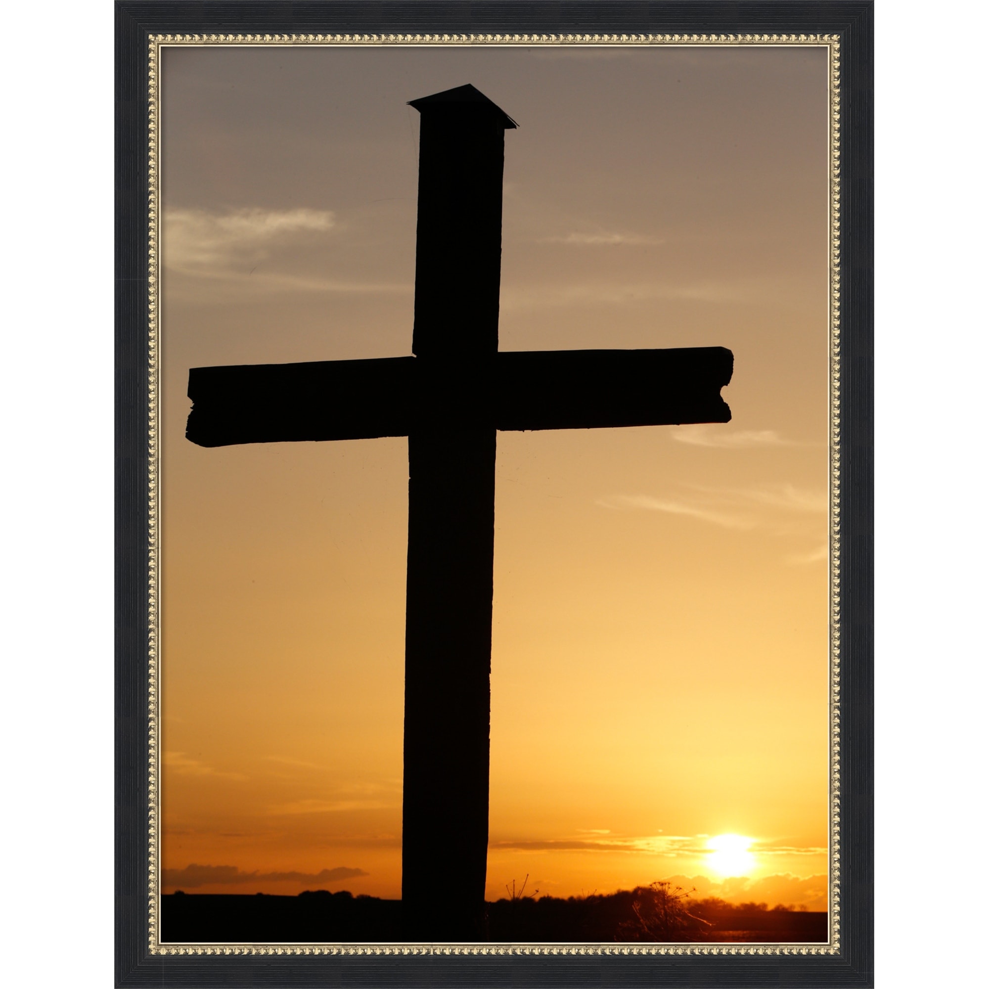 Cross At Sunse by Sancoins France Framed Mounted Canvas Wall Art Print