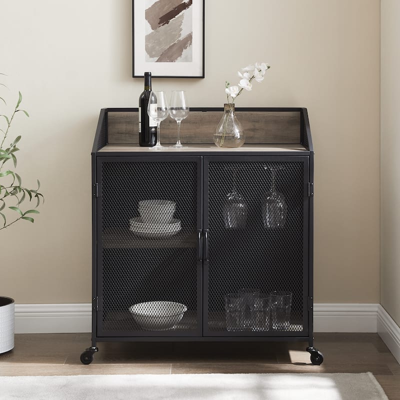 Walker Edison Pierpont Industrial Mesh Bar Cabinet