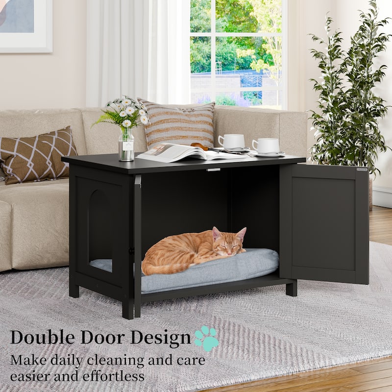 Modern Cat Cage Cabinet with Litter Box Enclosure, Multi-Functional Pet Furniture