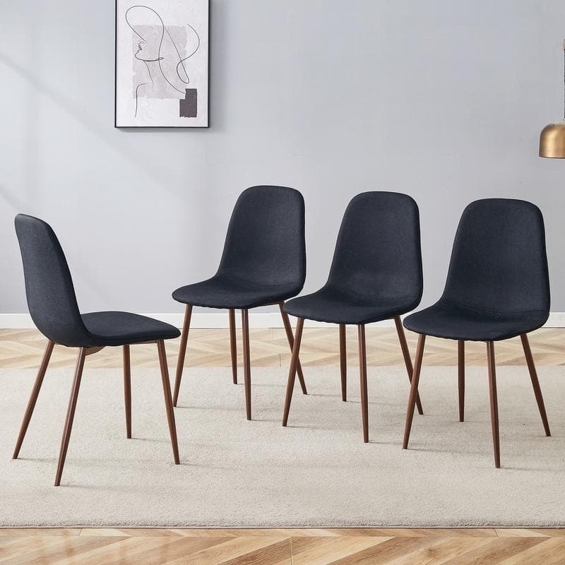 Set of 4 Modern Dining Chairs - Breathable Linen-Cotton Upholstery & Sturdy Integrated Metal Legs
