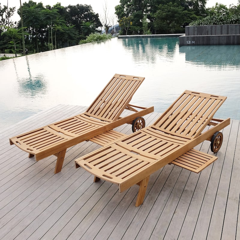 Cambridge Casual Leon Teak Outdoor Chaise Lounge Chair with Cushion
