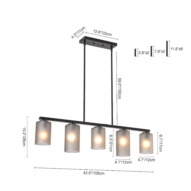Modern Rustic 5-Light Frosted Ribbed Glass Linear Chandelier - 42.5 in